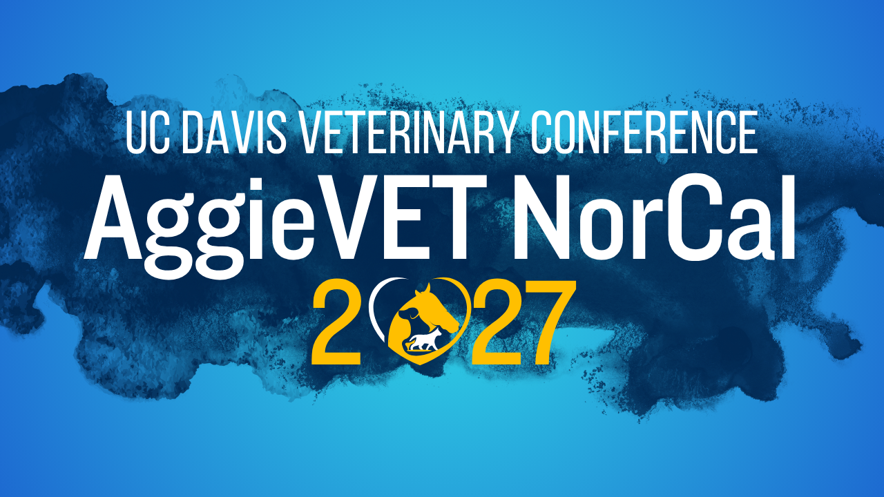AggieVET NorCal 2027 conference graphic with blue smoke and yellow paw emblem