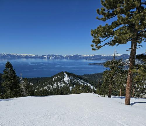 Lake Tahoe mountain view of lake in winter